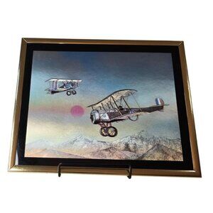 Vintage Manifestations Optical Illusionary Foil Art Biplane Air Framed 8x10